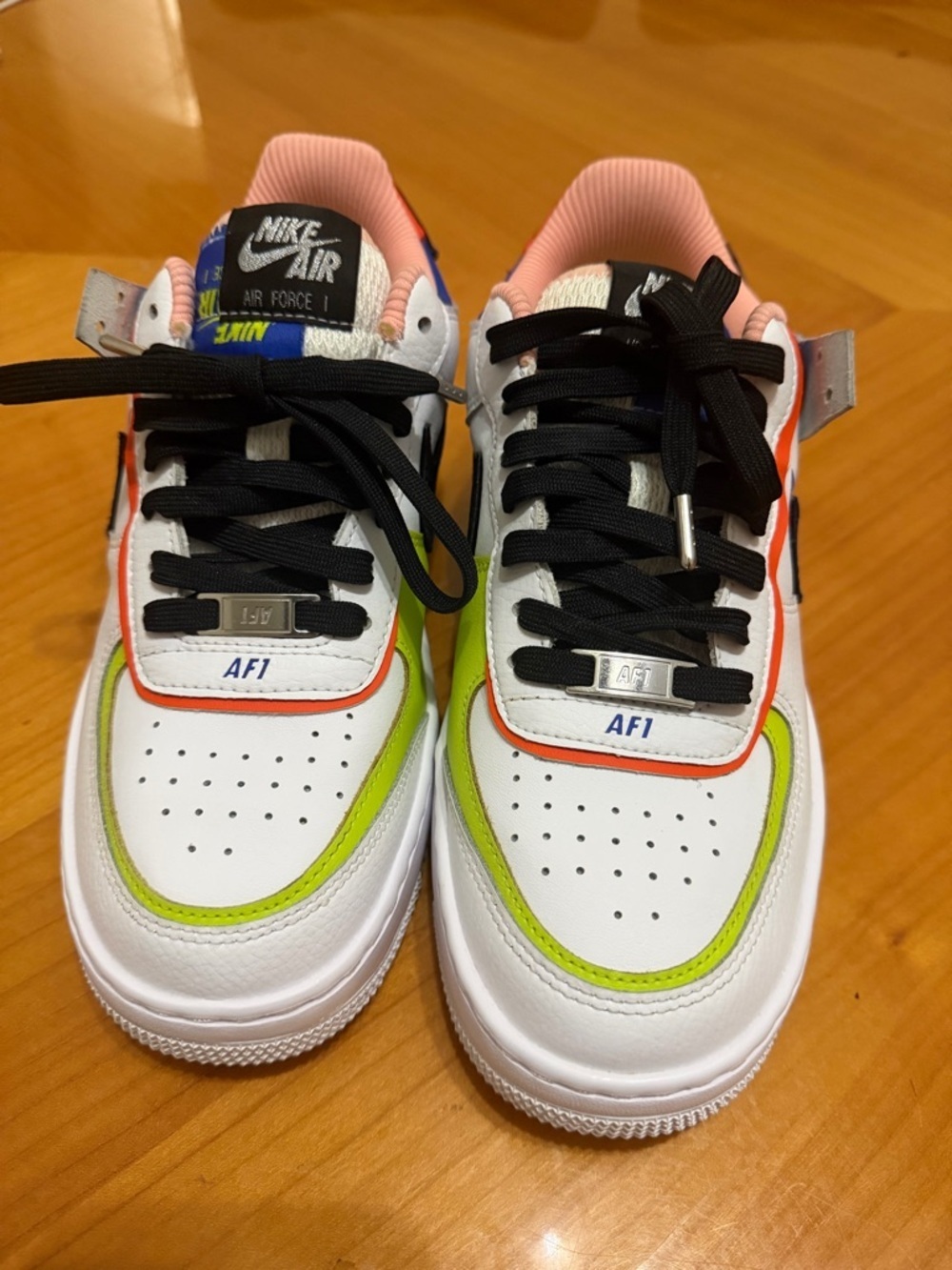Nike Air Force 1 Women’s White with Neon Green, Pink & Black Accents - Picture 5 of 11